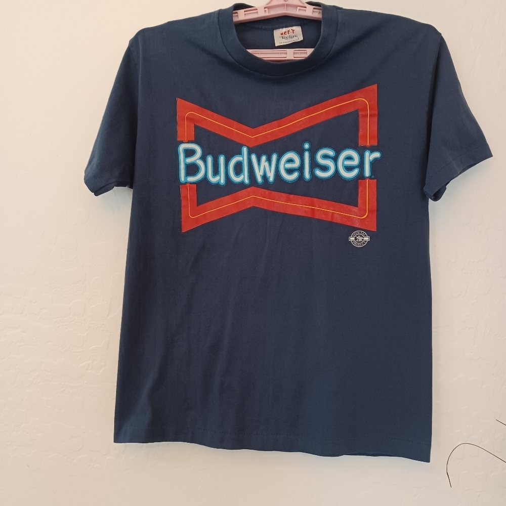 Vintage 80s Budweiser Spellout Neon Bow Tie Logo Tee Men's L